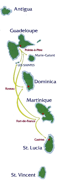 Dominica - regional location + inter-island ferry route